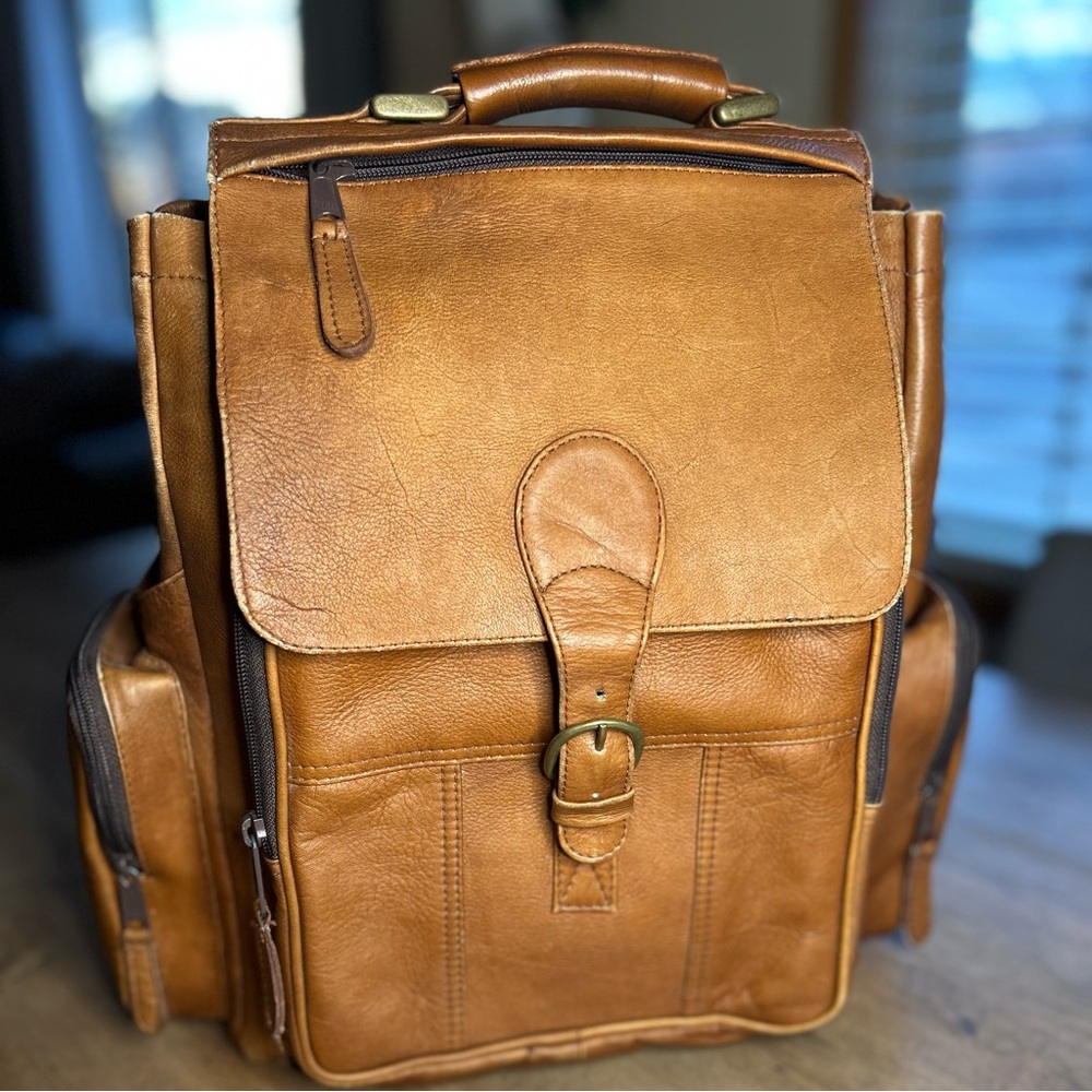 Rustic Genuine Leather Backpack, made in Columbia, Vintage, Travel